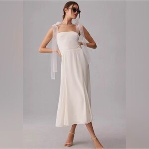 Reformation Ivory Midi Dress with Bow Tie Straps